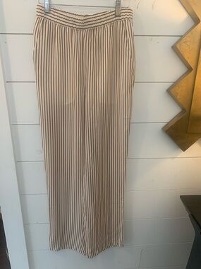KULE Cream and Brown Pinstripe Straight-Leg Pants